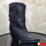 Ghete Dama Piele Naturala Neagra Sandy 4112-1