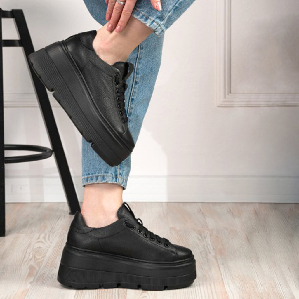 Pantofi Sport Piele Naturala Neagra Lorena 3728-3