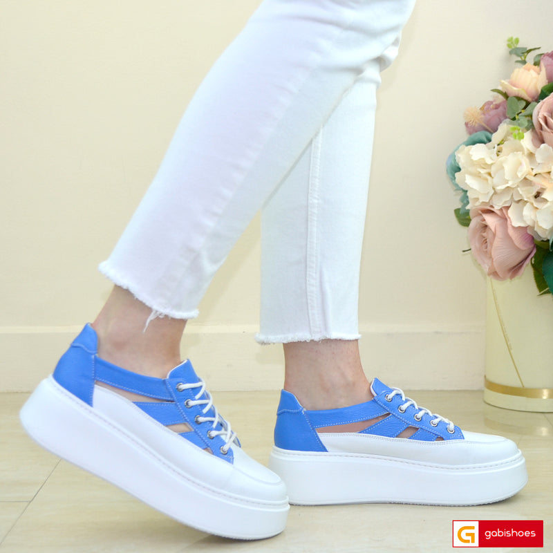Pantofi Sport Piele Naturala Alb cu Albastru Lorena 3742-6