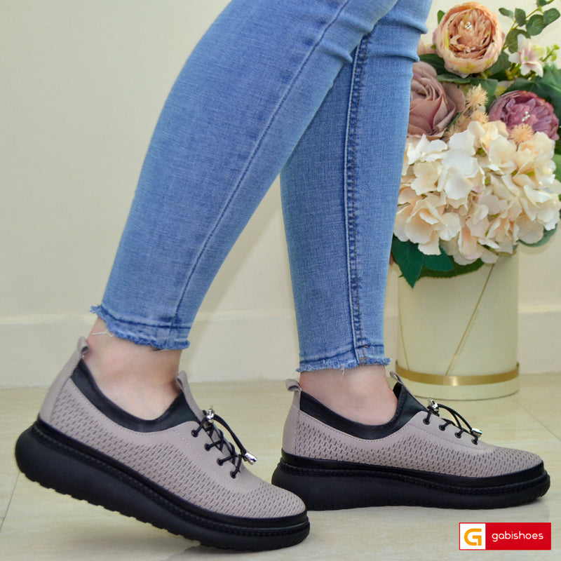 Pantofi Casual Piele Naturala Negru cu Taupe Gabinna 065-538