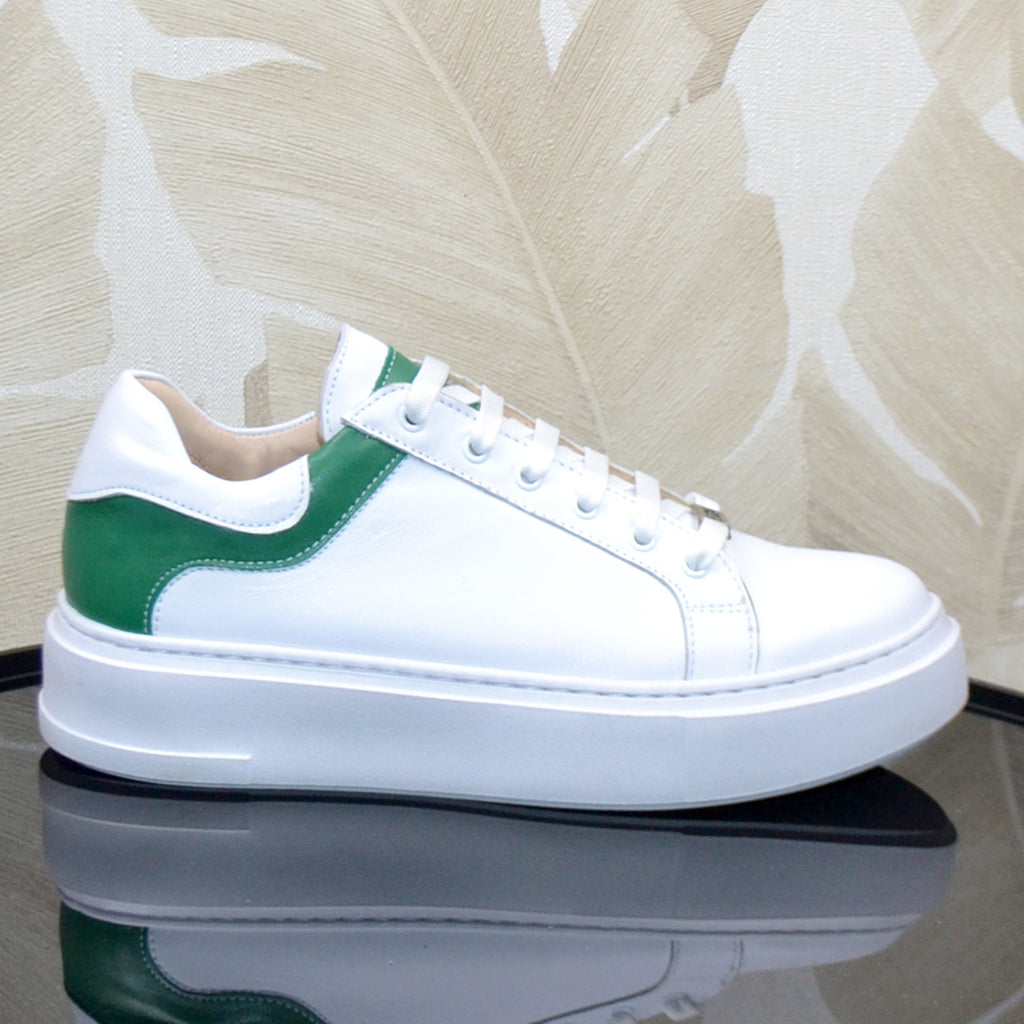 Pantofi Sport Piele Naturala Alb cu Verde Lorena 3234-2