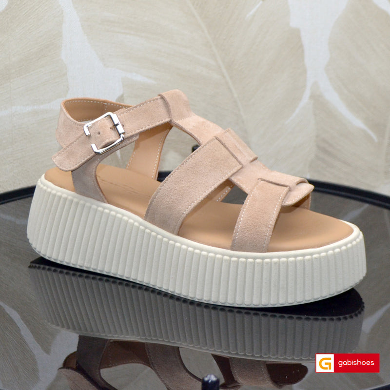Sandale Piele Naturala Intoarsa Taupe Lorena 3400-2026