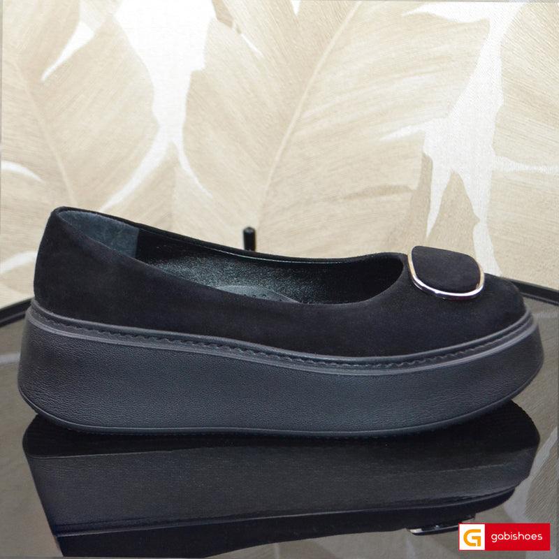 Balerini Piele Naturala Intoarsa Neagra Gabriela 3146-80