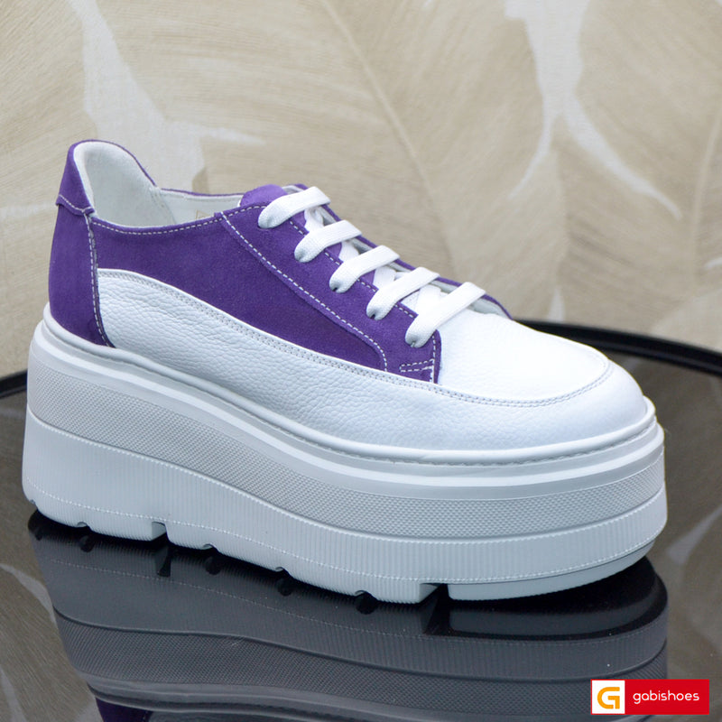 Pantofi Sport Piele Naturala Intoarsa Violet cu Alb Lorena 3743-24