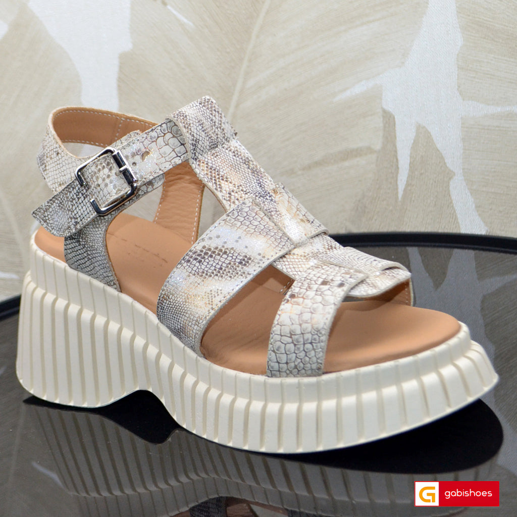 Sandale Piele Naturala Auriu cu Bej Lorena 3400-10