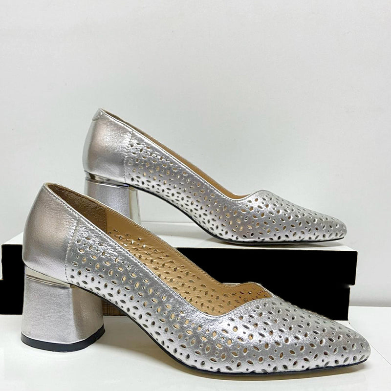 Pantofi Office Piele Naturala Argintie Gabriela 3885-1