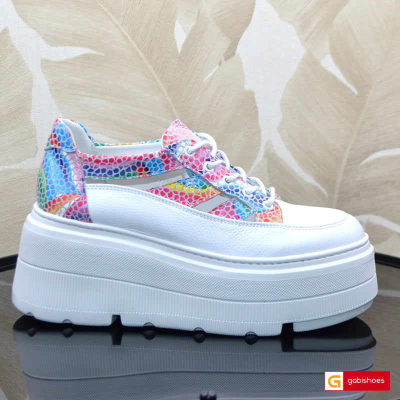 Pantofi Sport Piele Naturala Alb cu Multicolor Lorena 3730-11