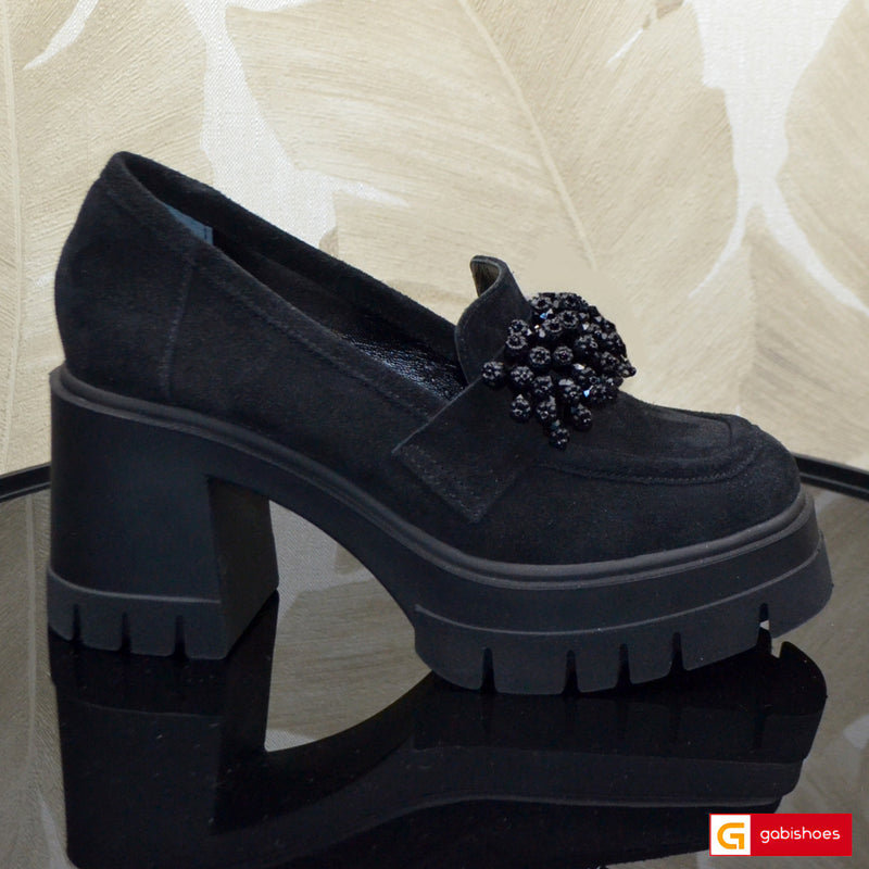 Pantofi Dama Piele Naturala Intoarsa Neagra Vittoria 3908-1