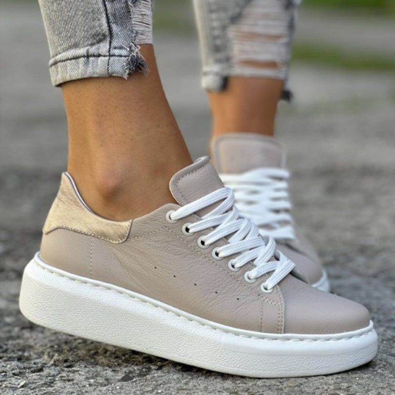 Sneakers Piele Naturala Taupe cu Auriu Tokio 3044-7