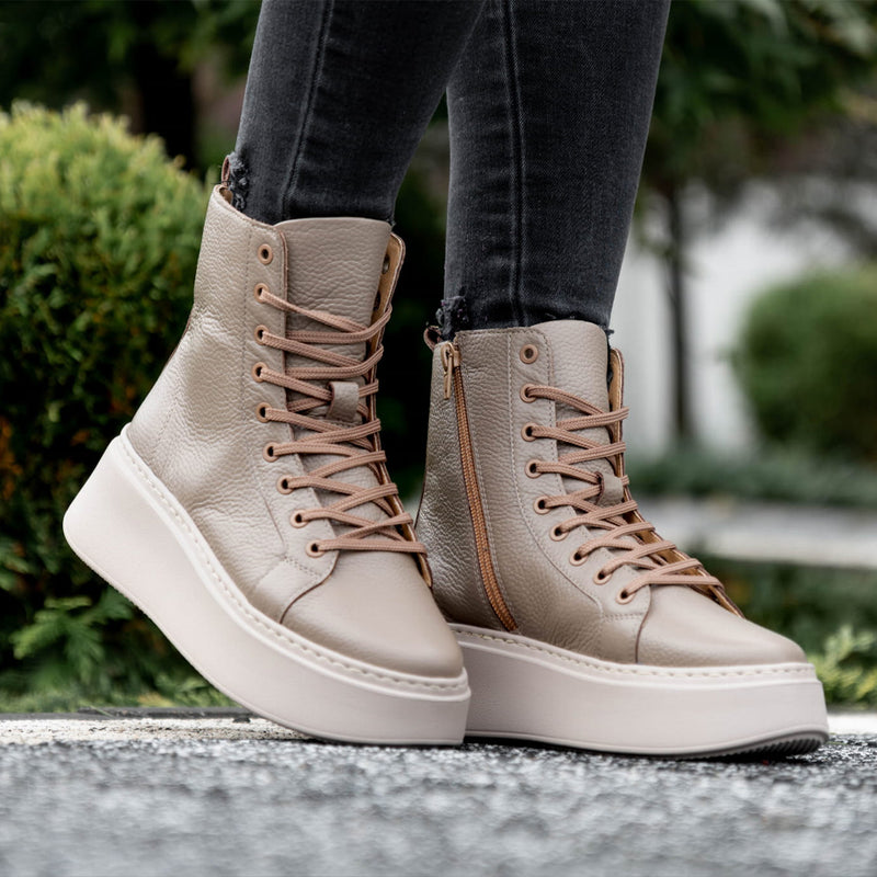 Ghete Sport Dama Piele Naturala Taupe Lorena 4089-2