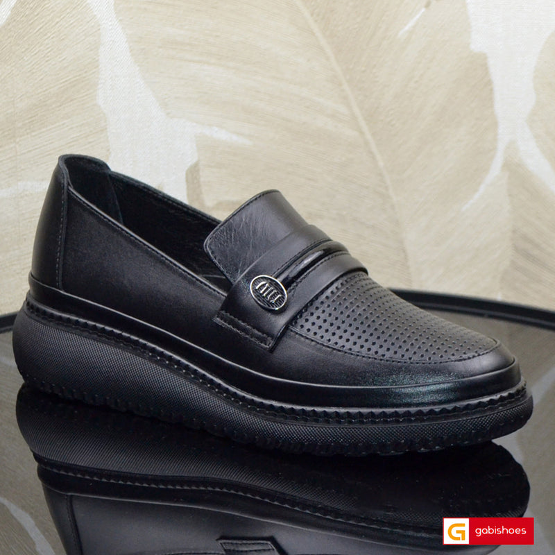 Pantofi Casual Piele Naturala Neagra Gabinna 065-536