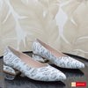 Pantofi Office Dama Piele Naturala Alb Cu Argintiu Lorena 111