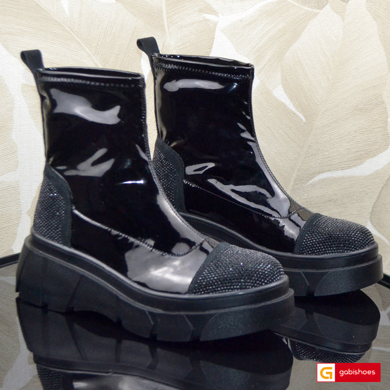 Ghete Dama Streach Piele Naturala si Strchi Negru Gabinna 4109-1