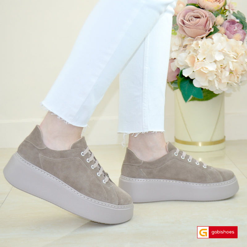 Pantofi Sport Piele Naturala Intoarsa Taupe Gabinna 3253-12