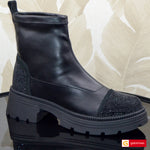 Ghete Dama Streach Piele Naturala si Strchi Negru Gabinna 4108-1