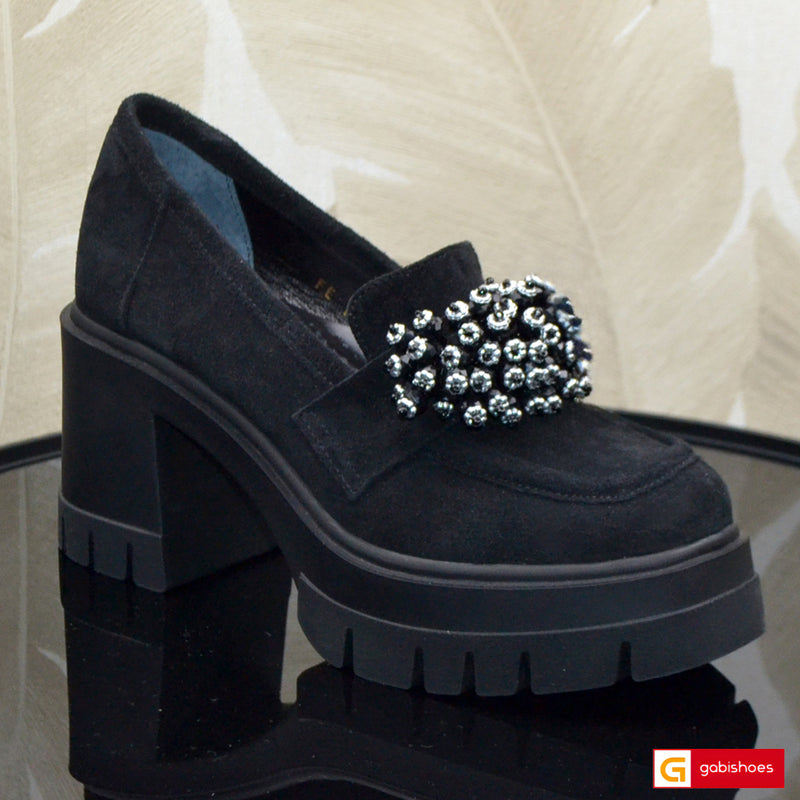 Pantofi Dama Piele Naturala Intoarsa Neagra Vittoria 3908-2