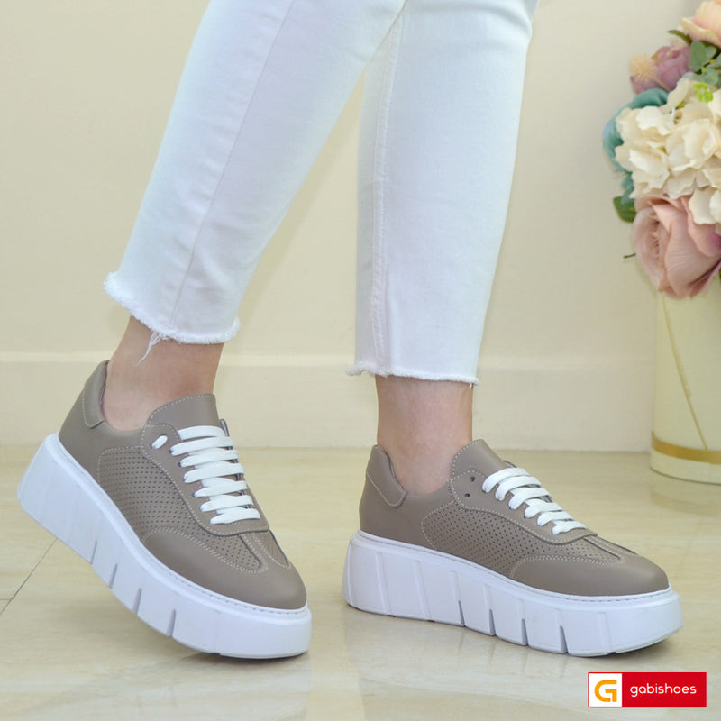 Pantofi Sport Piele Naturala Taupe Gabinna 3850-2