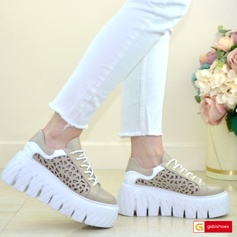 Pantofi Sport Piele Naturala Alb cu Teupe Lorena 3826-1