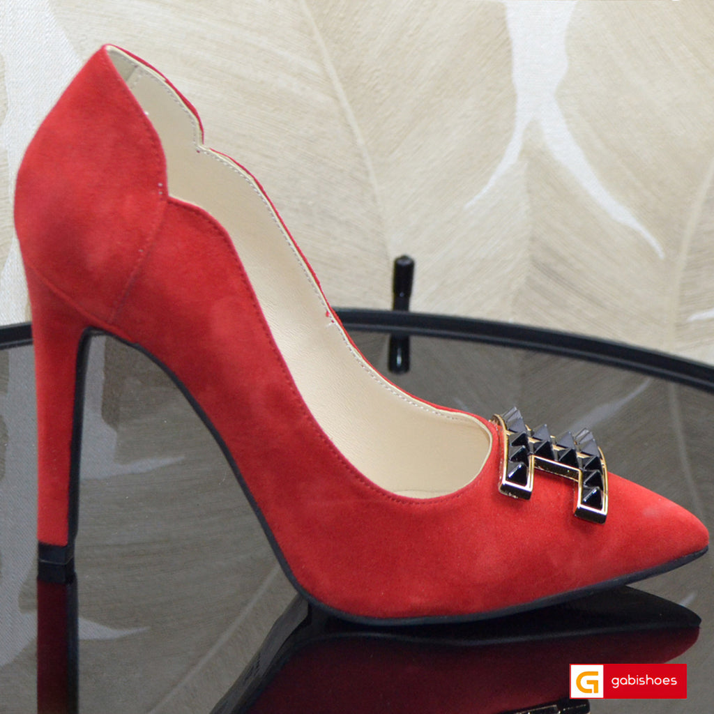 Pantofi Office Dama Piele Naturala Intoarsa Rosie Lorena 4043-2