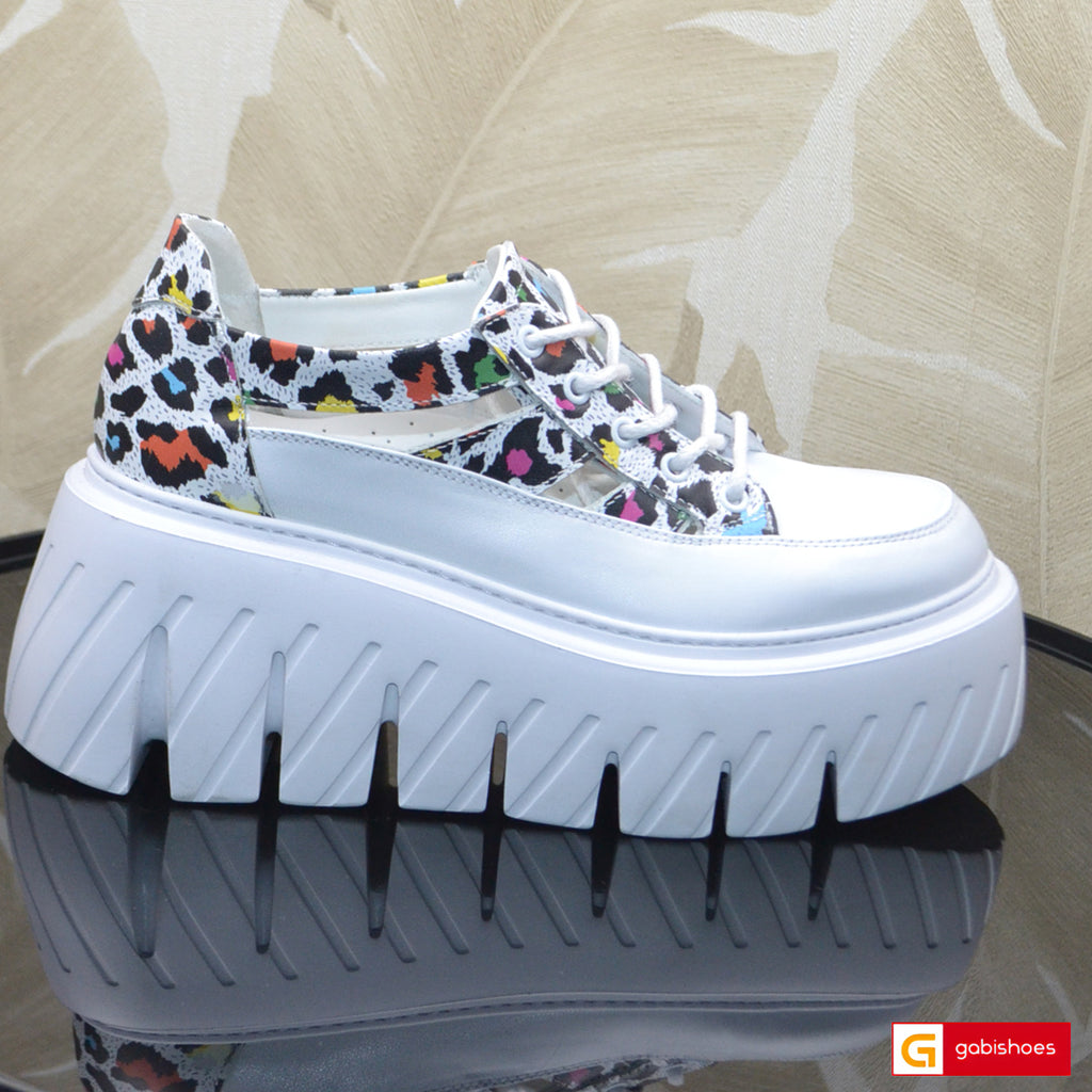 Pantofi Sport Dama Piele Naturala Alba cu Piele Multicolor Lorena 3803-3