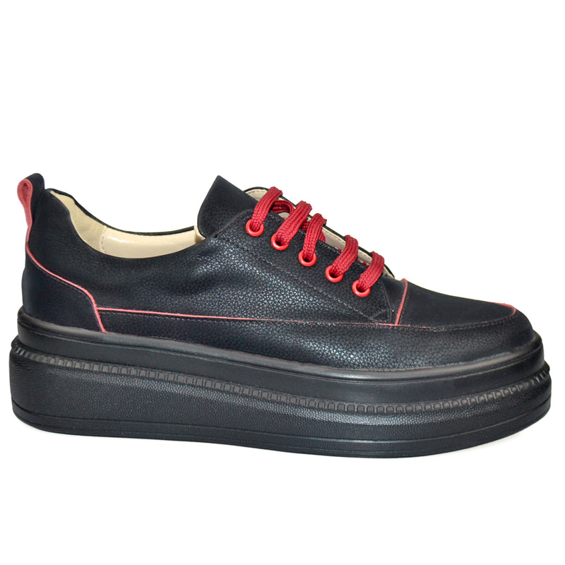 Pantofi Sport Piele Naturala Rosu cu Negru 922-6