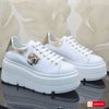 Pantofi Sport Dama Piele Naturala Alb cu Auriu Lorena 3966-1