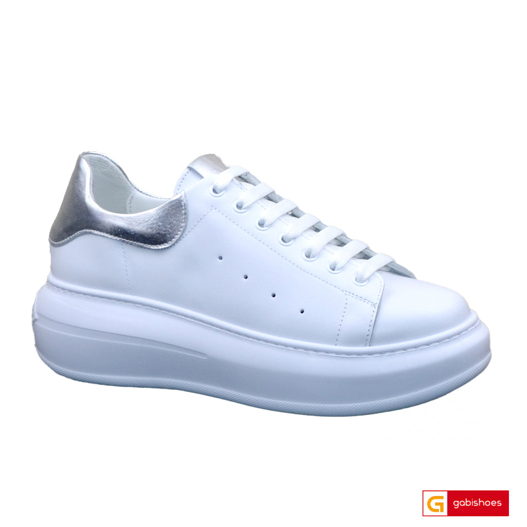 Pantofi Sport Piele Naturala Alb cu Argintiu Lorena 881-5 NEW