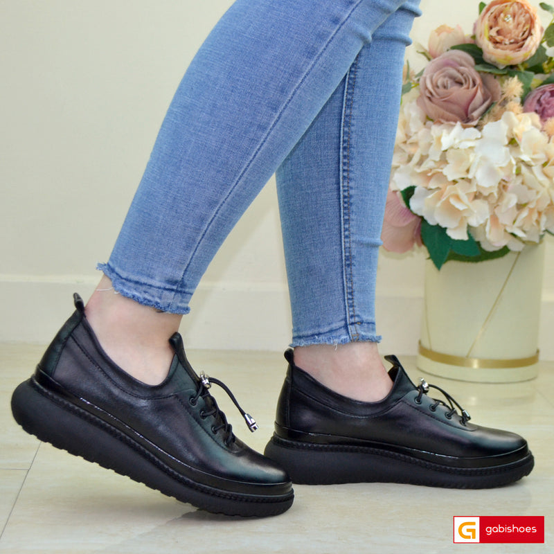 Pantofi Casual Piele Naturala Neagra Gabinna 065-538