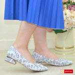 Pantofi Office Dama Piele Naturala Alb Cu Argintiu Lorena 111