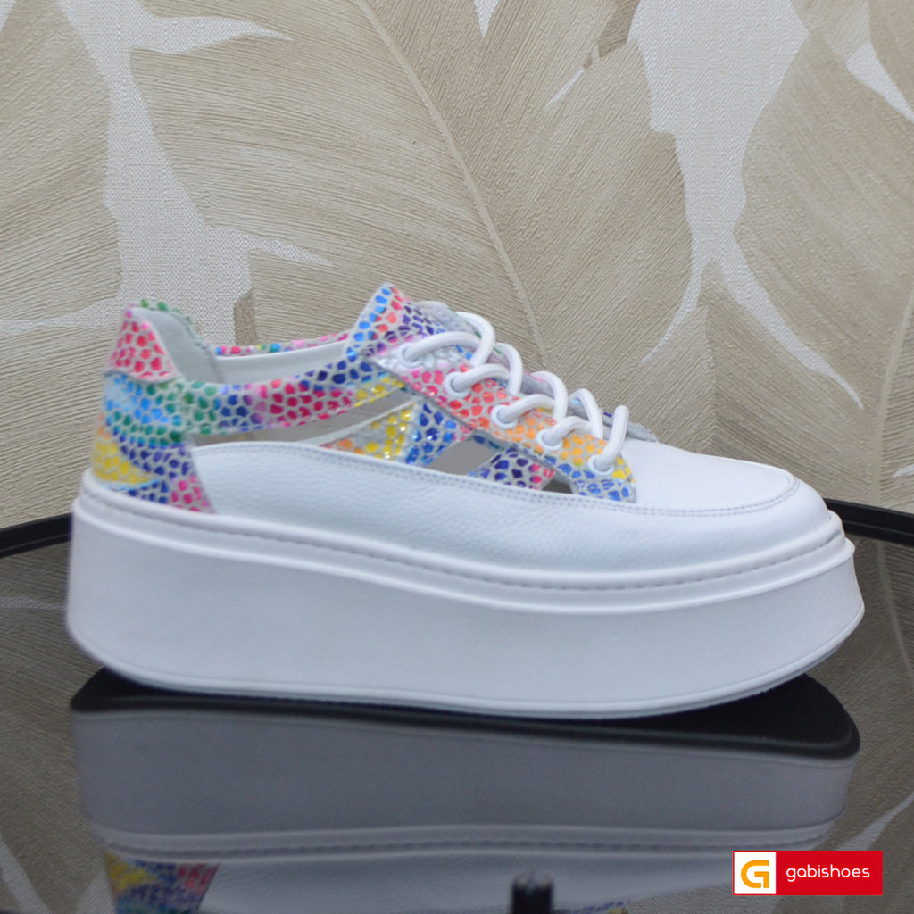 Pantofi Sport Piele Naturala Alb cu Multicolor Lorena 3742-12