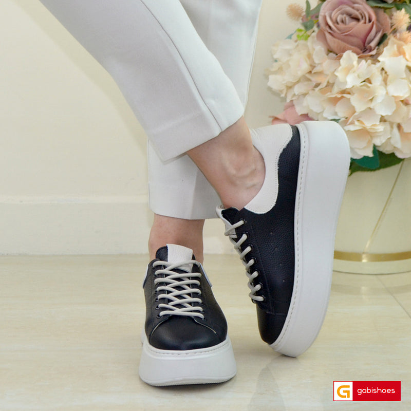Pantofi Sport Dama Piele Naturala Negru cu Bej Lorena 3600-49