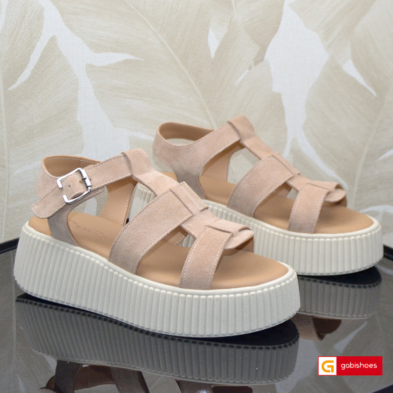 Sandale Piele Naturala Intoarsa Taupe Lorena 3400-2026