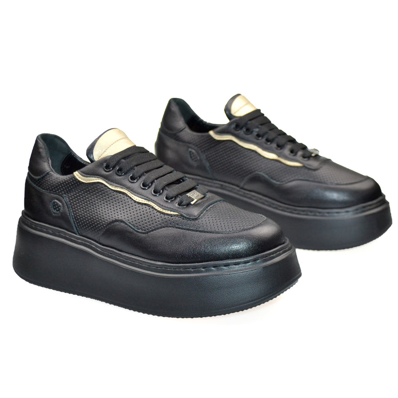 Pantofi Sport Dama Piele Naturala Negru cu Auriu Lorena 3238-3