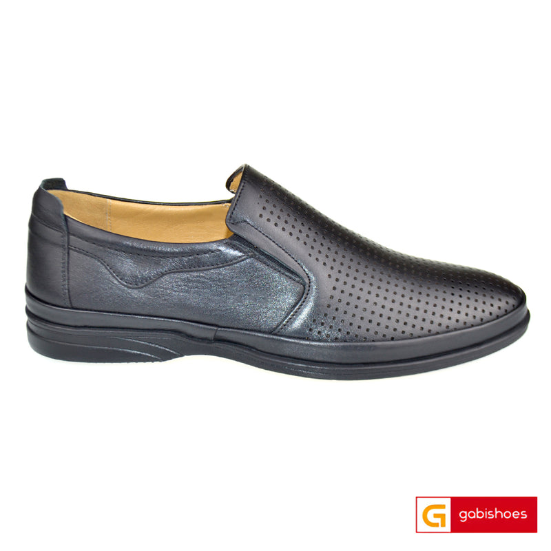 Pantofi Sport Piele Naturala Neagra Perforata Gabi 28-651