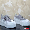Pantofi Sport Piele Naturala Alb cu Gri Lorena 4064-20