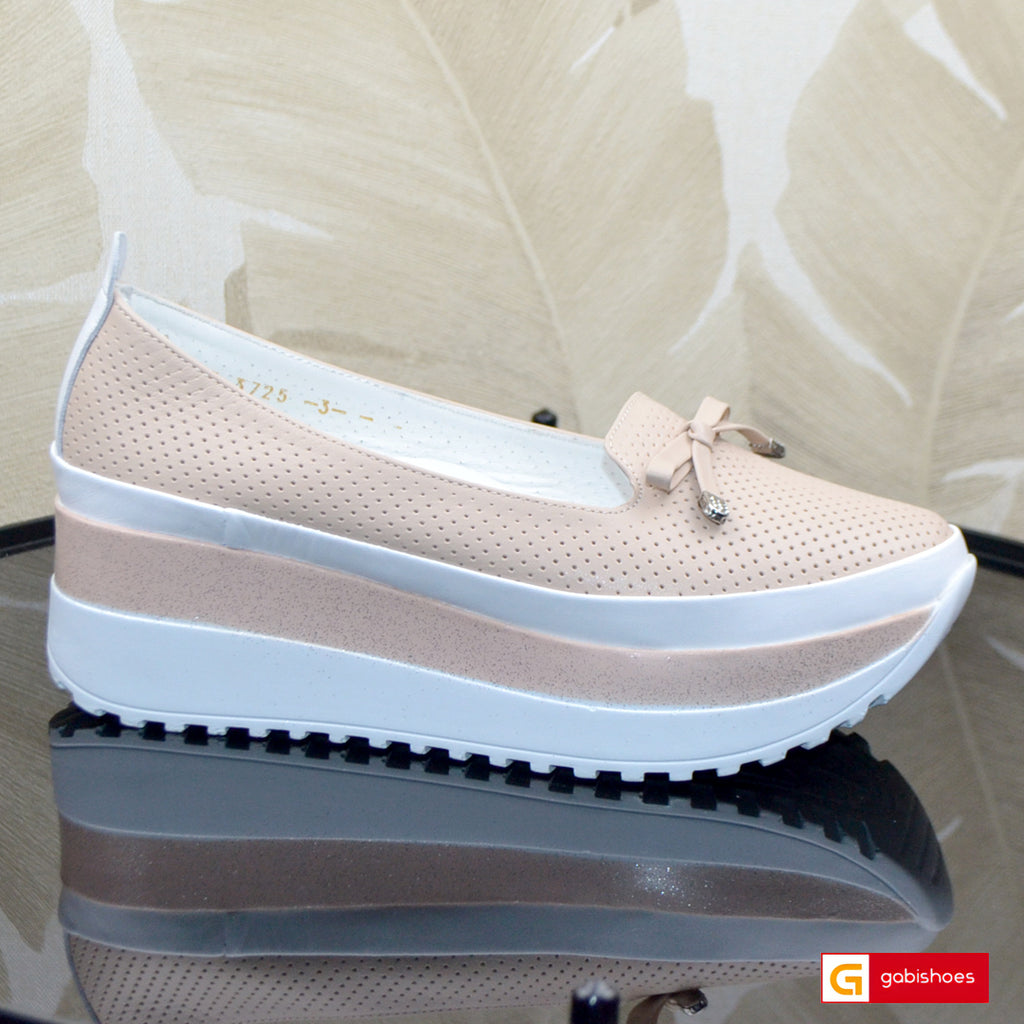Pantofi Sport Piele Naturala Alb cu Pudra Gabinna 3725-3