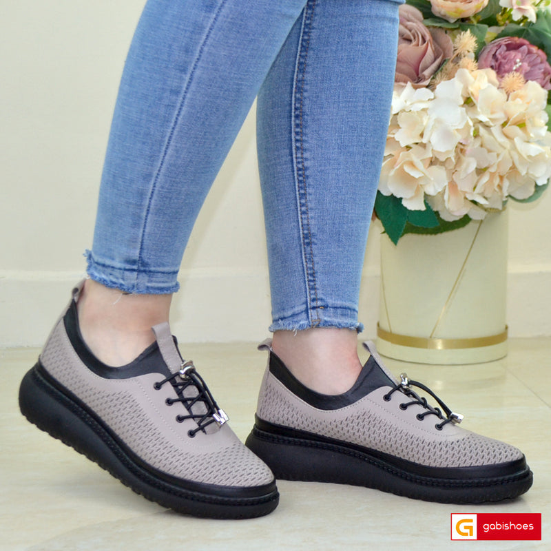 Pantofi Casual Piele Naturala Negru cu Taupe Gabinna 065-538