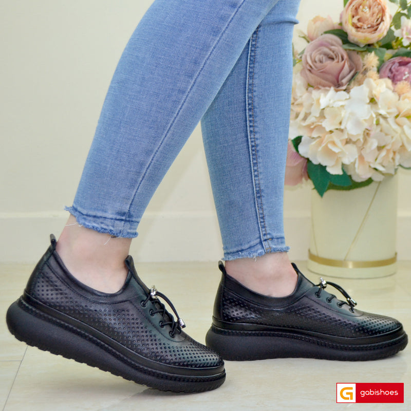 Pantofi Casual Piele Naturala Neagra Gabinna 065-538
