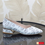 Pantofi Office Dama Piele Naturala Alb Cu Argintiu Lorena 111