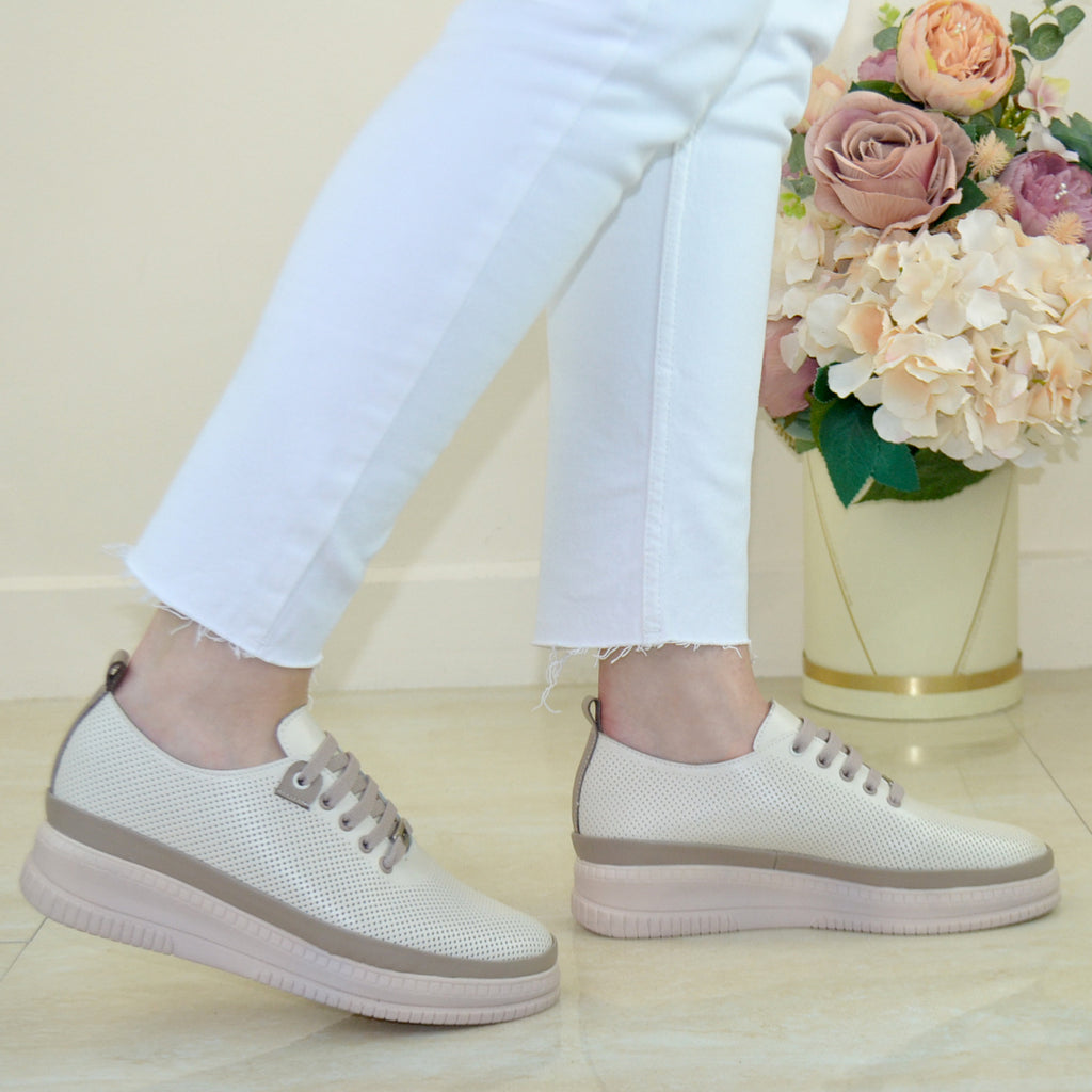 Pantofi Casual Dama Piele Naturala Taupe cu Bej Lorena 3269-3