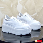Pantofi Sport Piele Naturala Alba cu Argintiu Lorena 3334-3