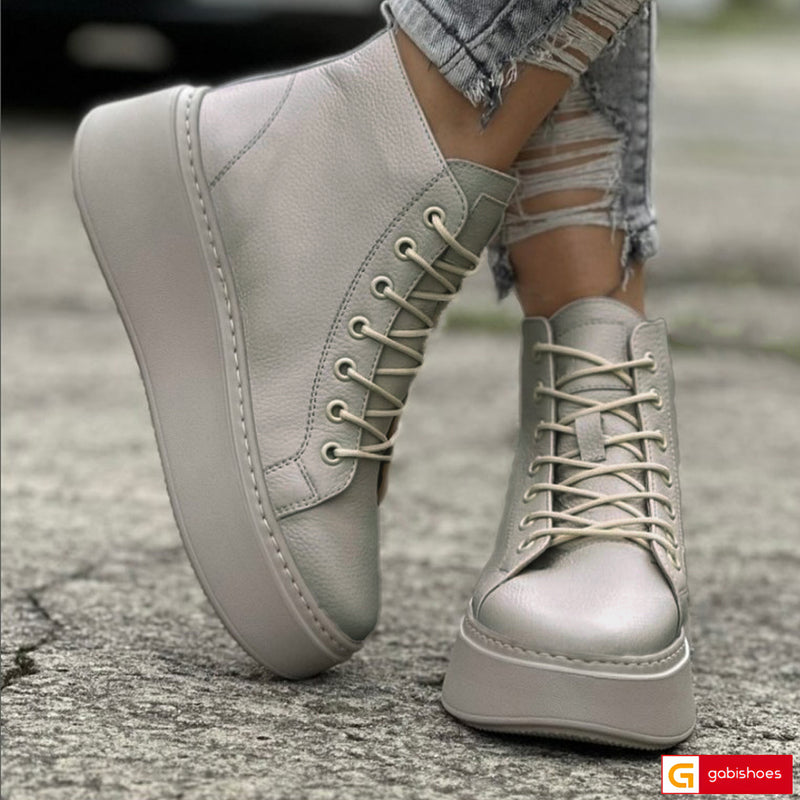 Ghete Sport Dama Piele Naturala Taupe Lorena 4096-3