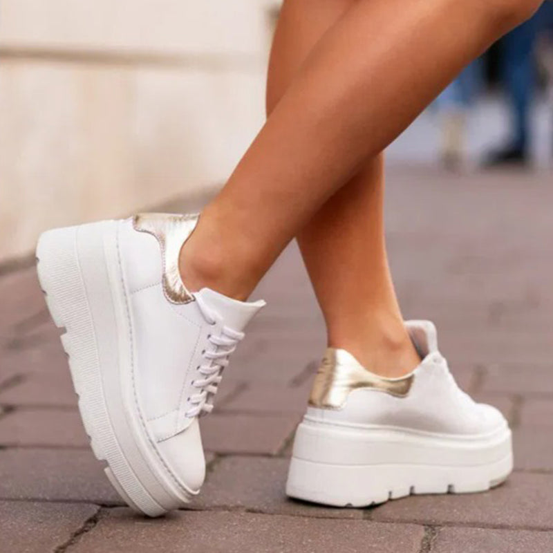 Pantofi Sport Dama Piele Naturala Alb cu Auriu Lorena 3966-2