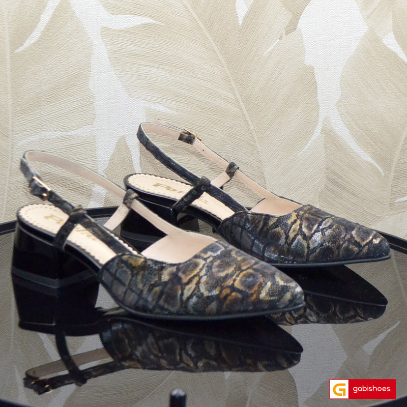 Sandale Office Dama Piele Naturala Negru cu Auriu Ama 3762-2026