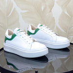 Pantofi Sport Piele Naturala Alb cu Verde Lorena 3234-2