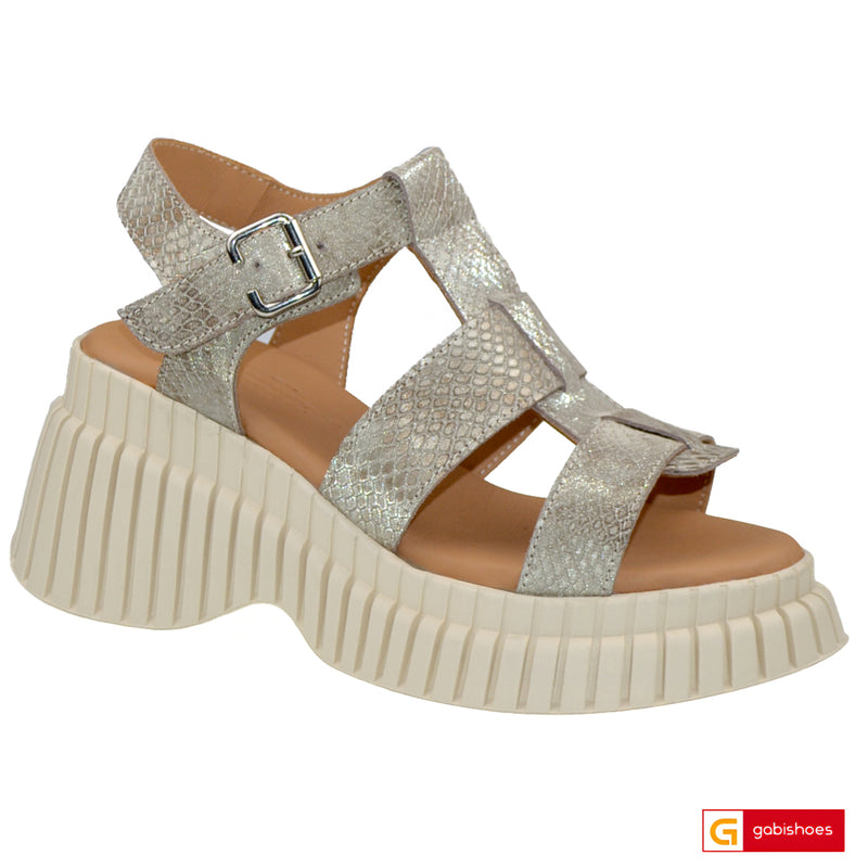 Sandale Piele Naturala Auriu cu Bej Lorena 3400-9