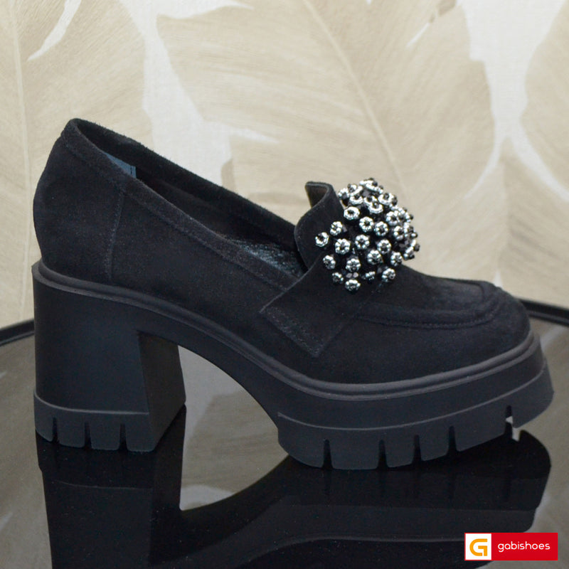 Pantofi Dama Piele Naturala Intoarsa Neagra Vittoria 3908-2