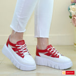 Pantofi Sport Piele Naturala Alb cu Rosu Lorena 3865-1