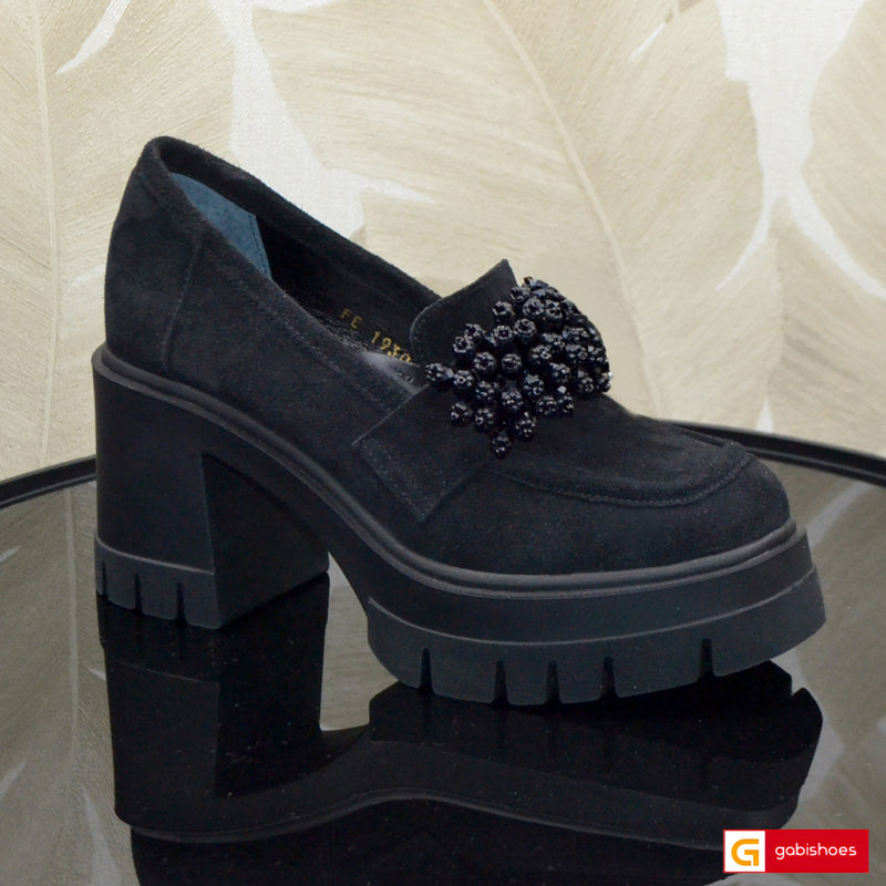 Pantofi Dama Piele Naturala Intoarsa Neagra Vittoria 3908-1