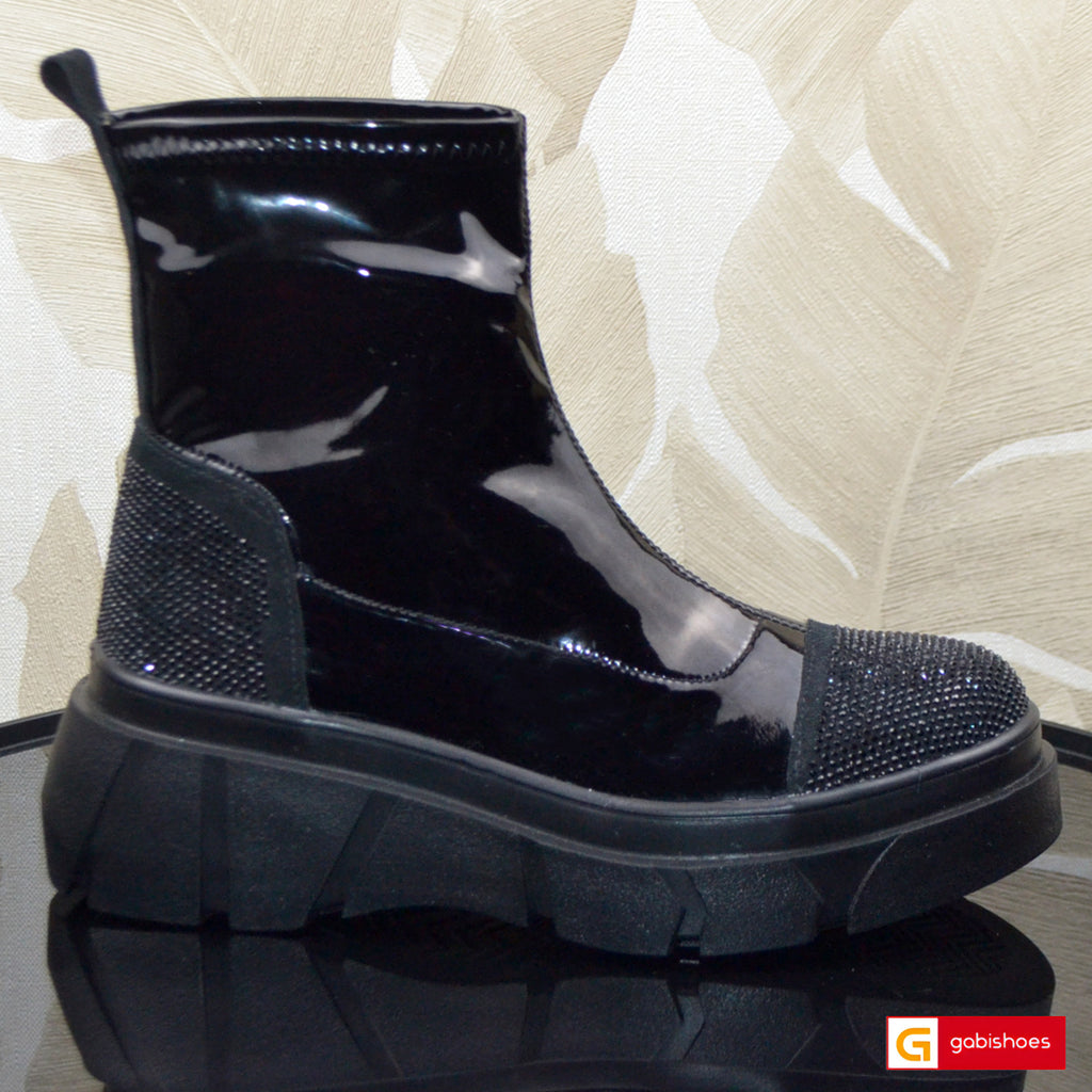 Ghete Dama Streach Piele Naturala si Strchi Negru Gabinna 4109-1